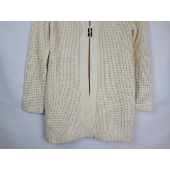 Chico's Women's Chunky Long Knit Cardigan Cream Ivory Sweater Size 1 Small - Picture 3 of 8